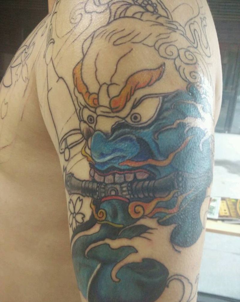 日式半胛纹身图片_肩部传统鬼神成品纹身图案