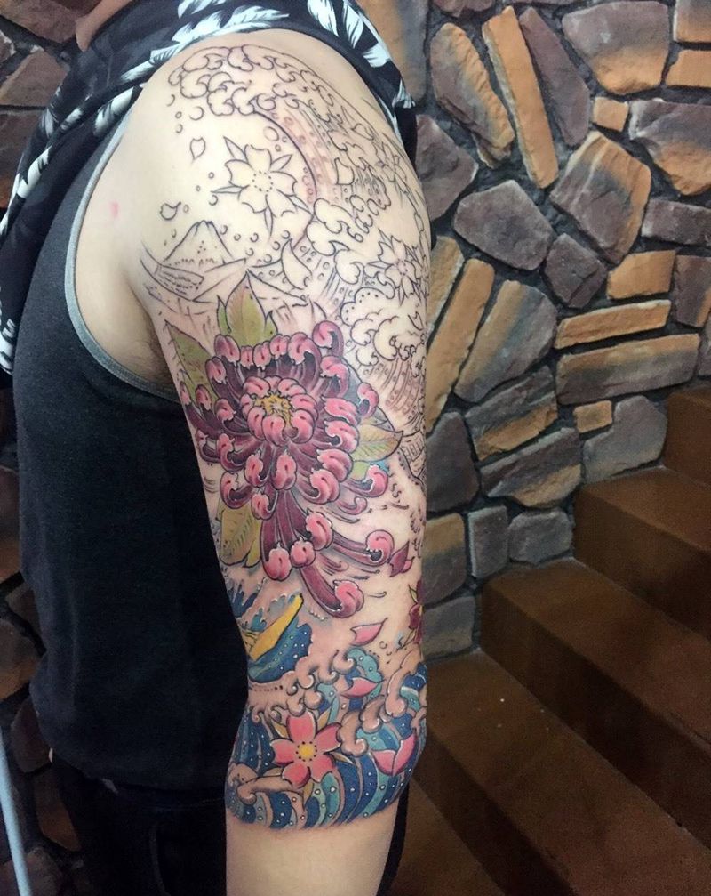 大臂水浪花。待续纹身图片