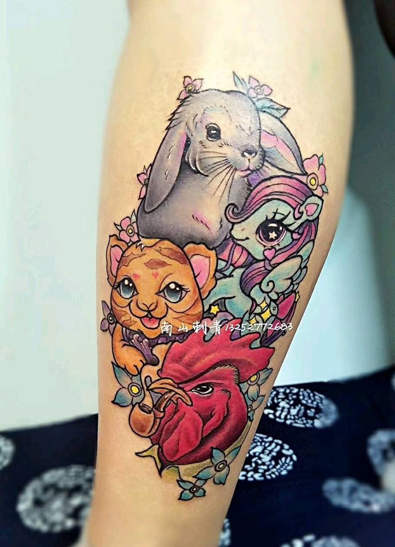 生肖纹身 一家子纹身图片_腿部手臂Old SchoolNew School纹身图案