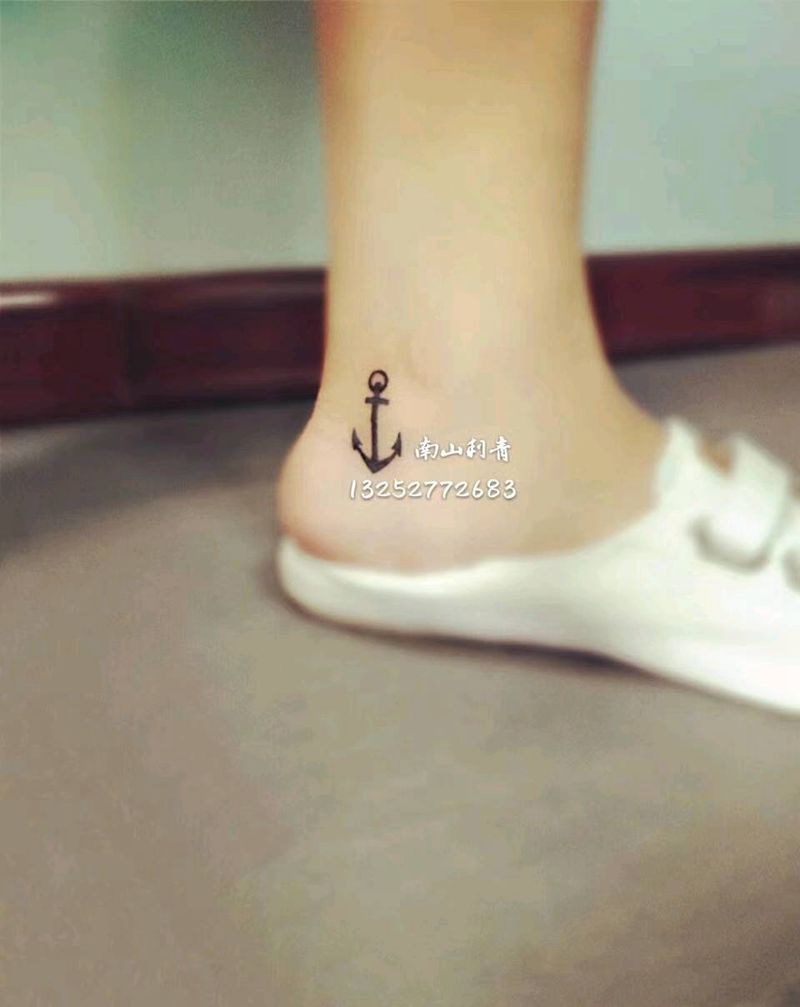 小船锚纹身图片_脚部腿部点刺图腾纹身图案