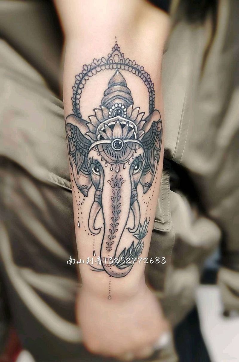 象神纹身图片_手部手臂点刺纹身图案