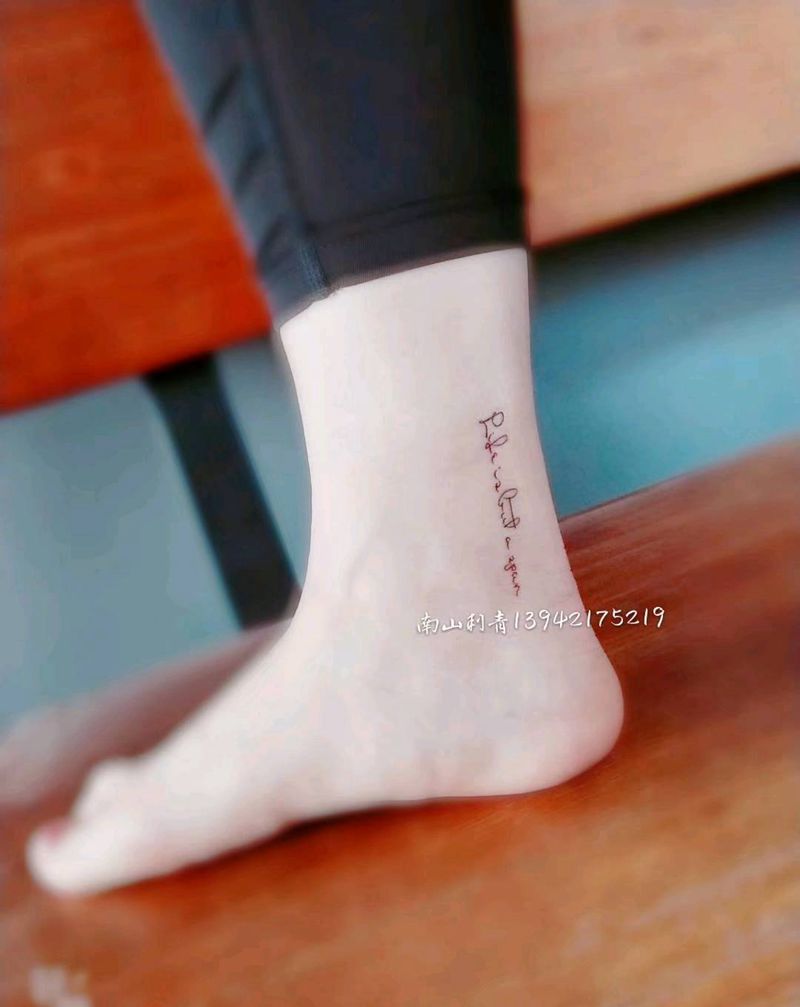 英文纹身图片_脚部腿部几何图腾纹身图案