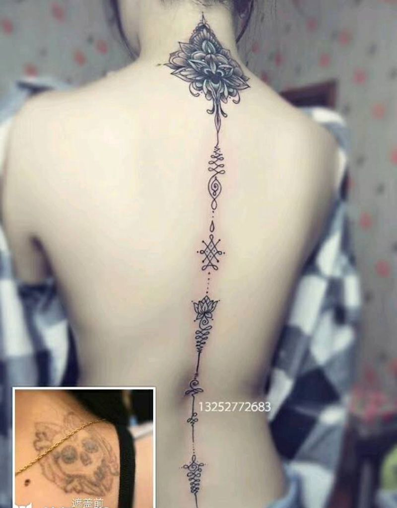 遮盖纹身图片_肩部背部点刺几何纹身图案