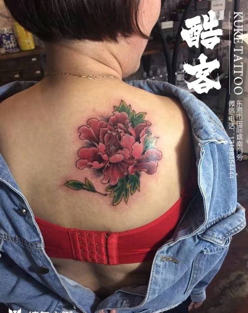 彩色牡丹纹身图片