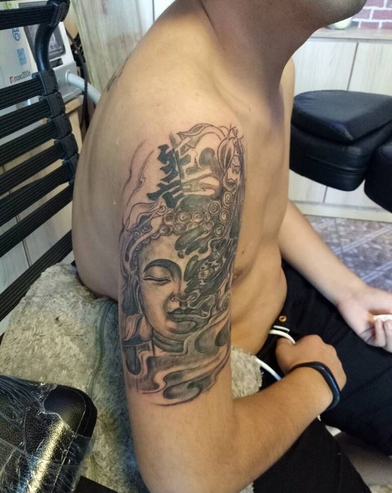 半魔半佛遮盖纹身图片_老传统纹身图案