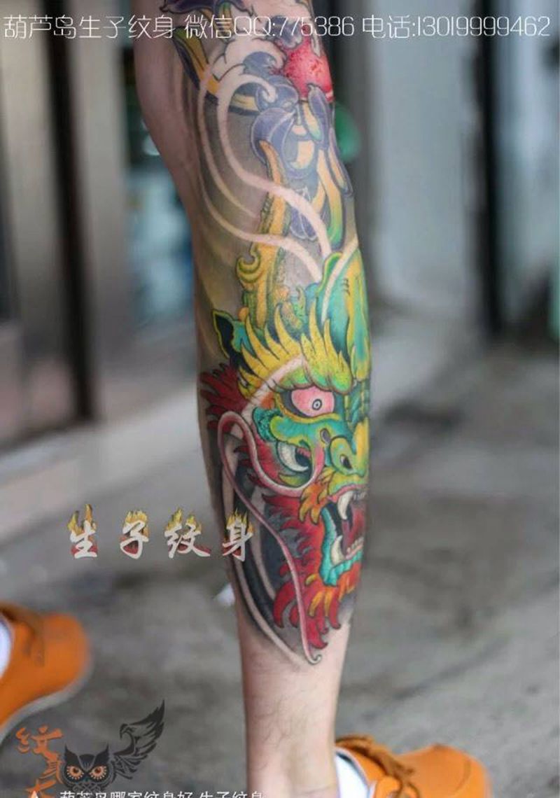 花腿纹身图片_成品腿部传统静物纹身图案