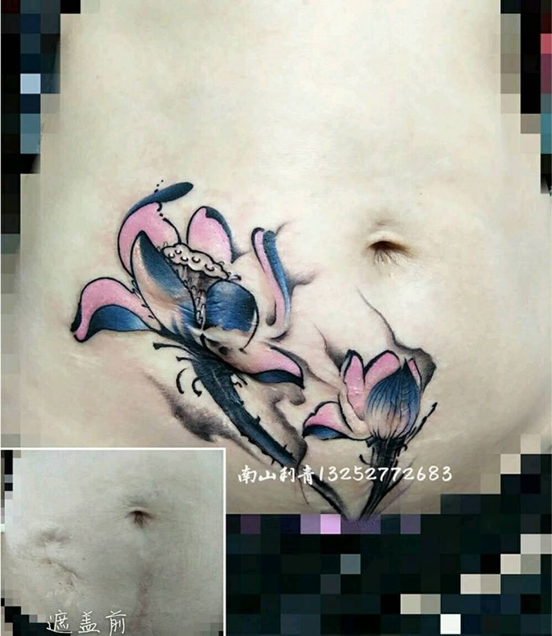 遮盖纹身图片_腹部胸部新传统老传统纹身图案