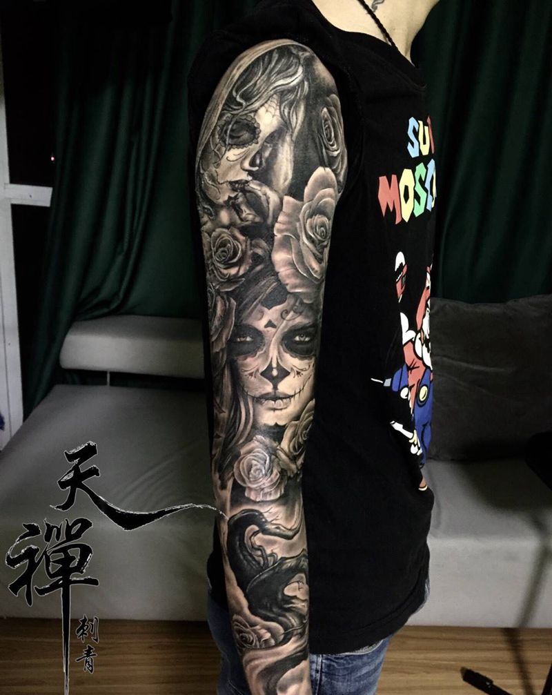 遮盖欧美花臂纹身图片