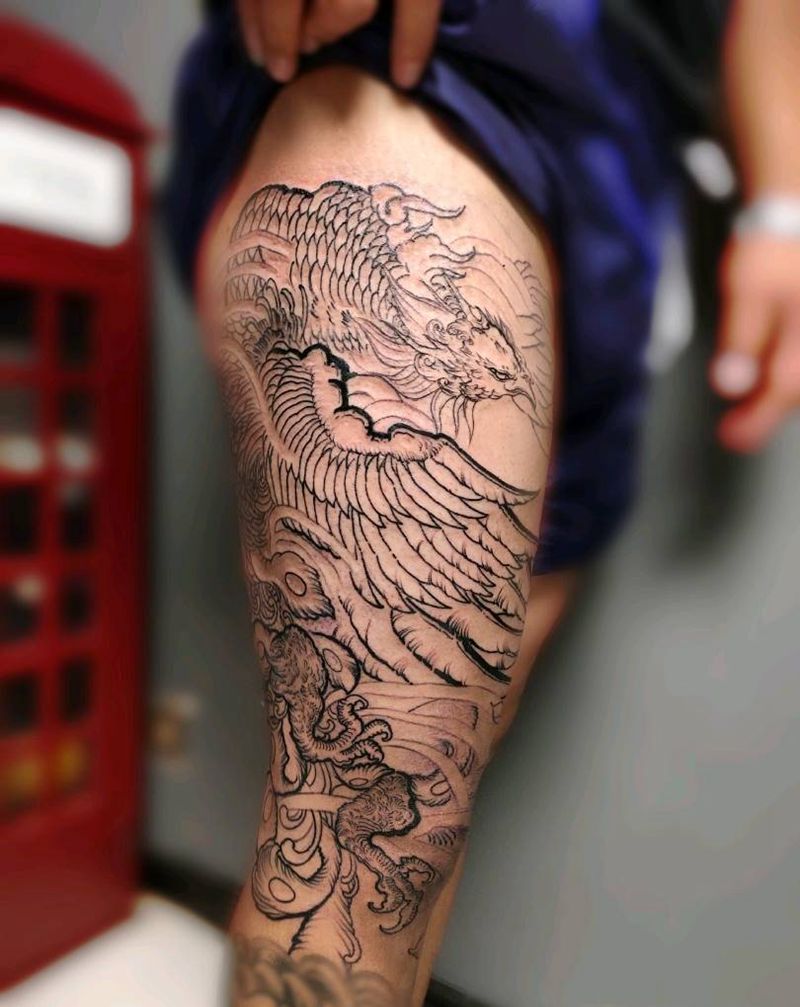 凤纹身图片_臀部腿部新传统老传统凤凰纹身图案