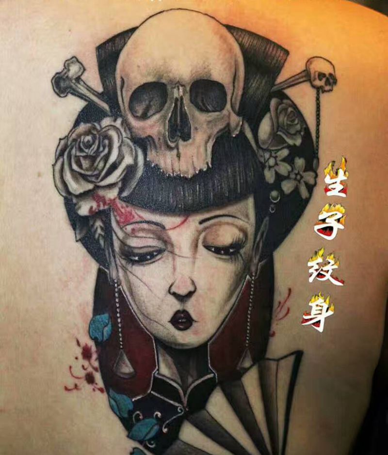艺伎纹身图片_肩部新传统老传统纹身图案