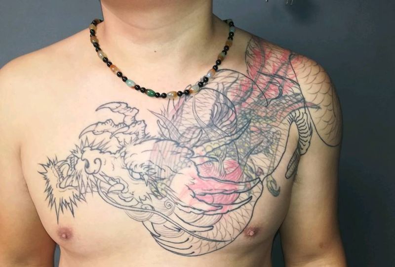 遮盖（未完）纹身图片_胸部肩部老传统新传统纹身图案