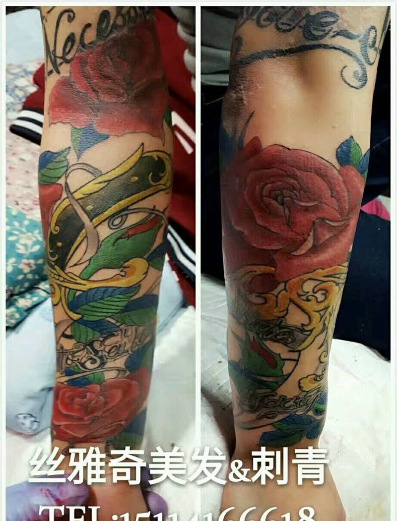 小花臂纹身图片