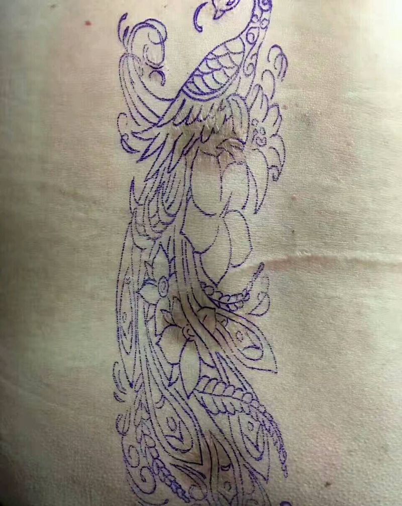 凤凰纹身图片_背部欧美动物纹身图案