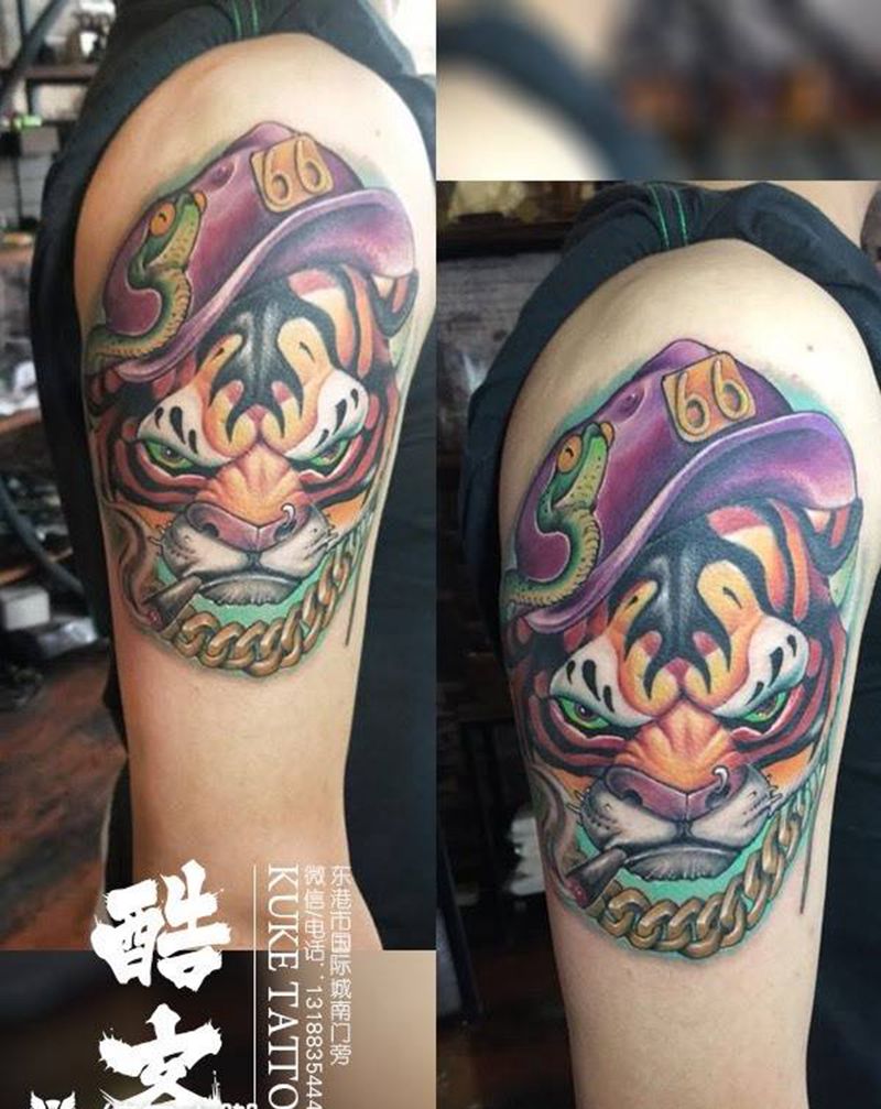 彩色老虎纹身图片