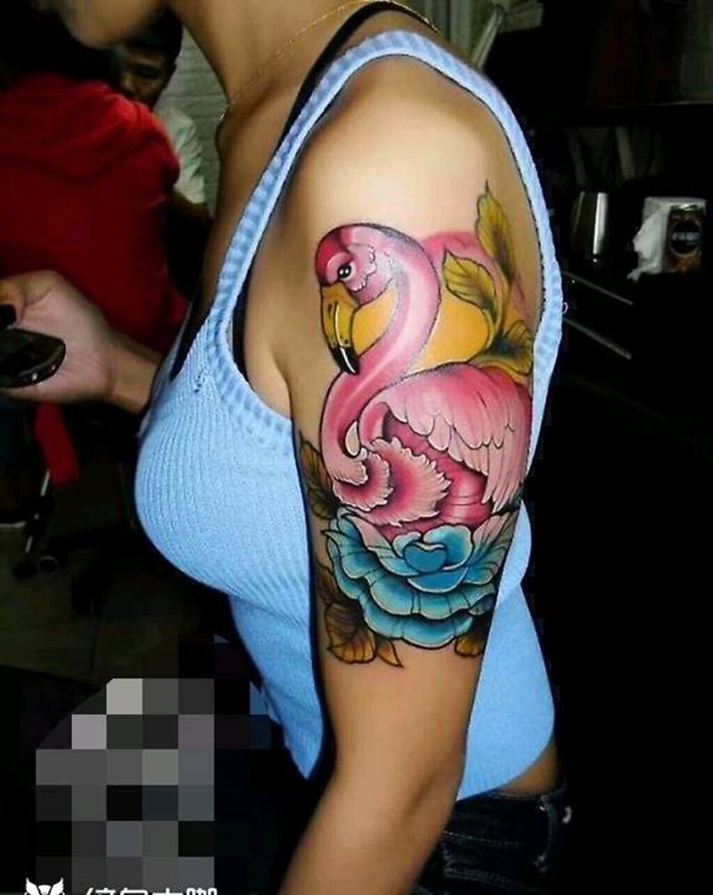 欧美火烈鸟纹身图片_手臂New School女师鲅鱼圈悦染馆纹身图案