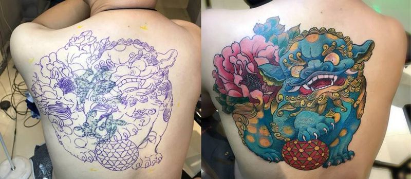 覆盖纹身 唐狮全彩纹身图片
