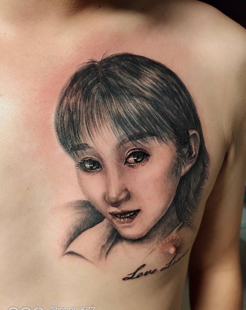 肖像纹身图片_胸部臀部欧美写实几何纹身图案