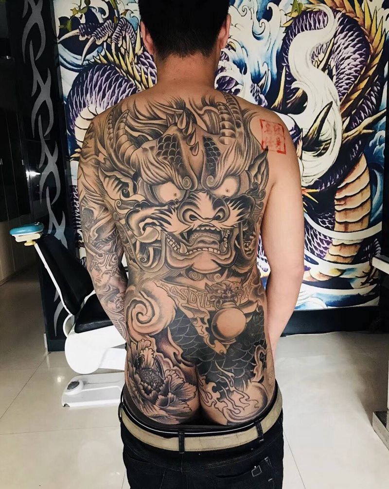 麒麟通体未完成纹身图片