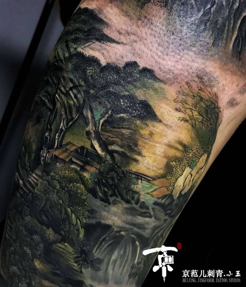 山水纹身图片