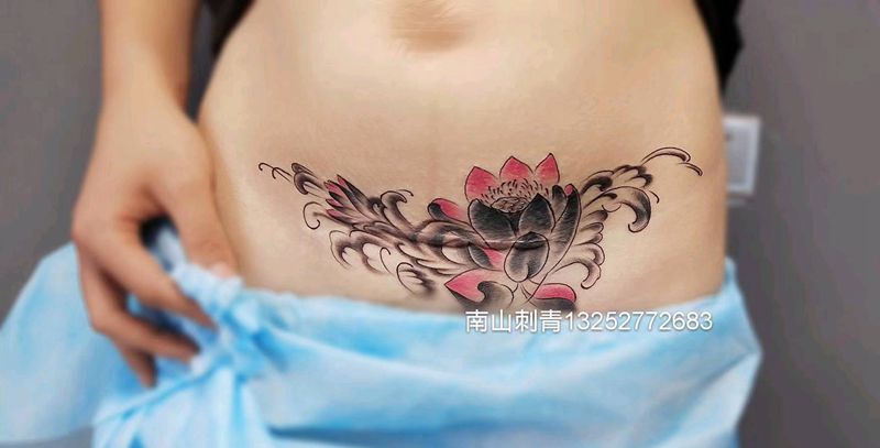 遮盖纹身图片_臀部腹部老传统新传统遮盖疤痕纹身图案