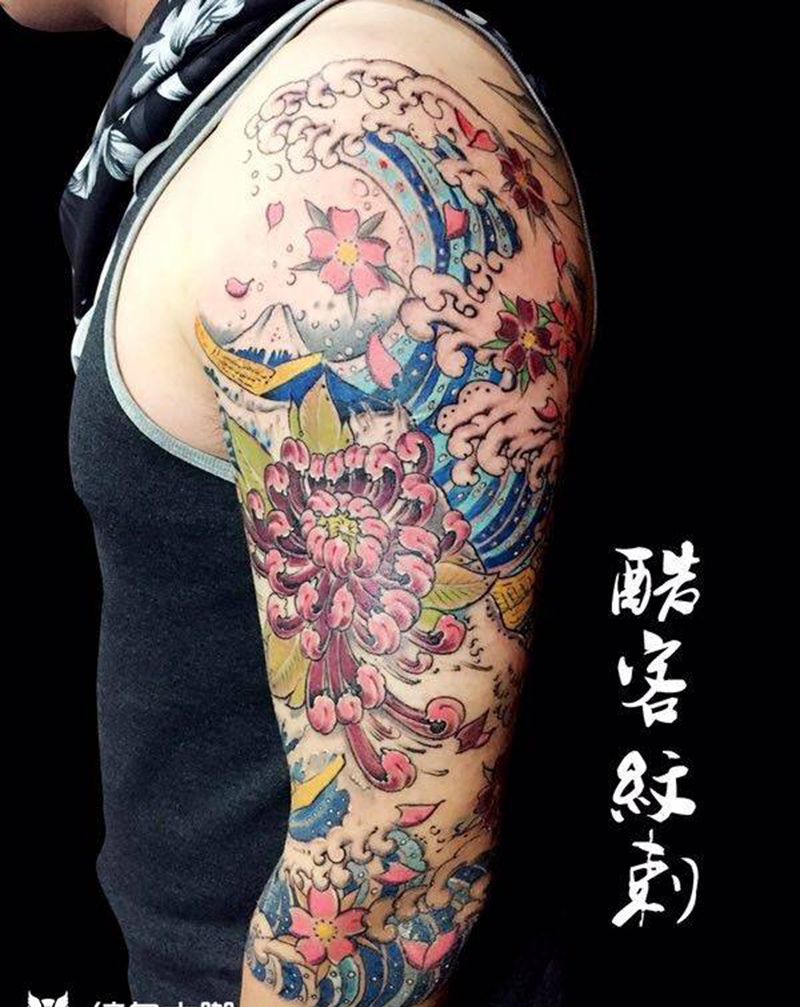 彩色浪花纹身图片