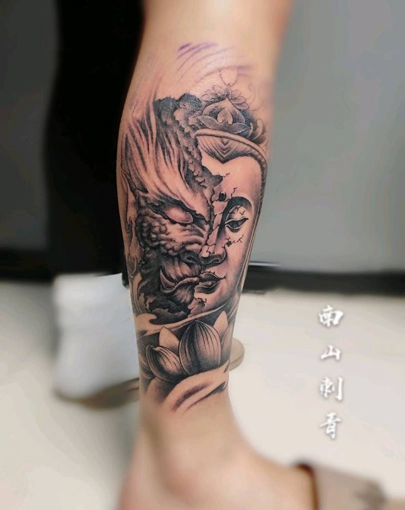 一念之间纹身图片_腿部手臂老传统新传统纹身图案