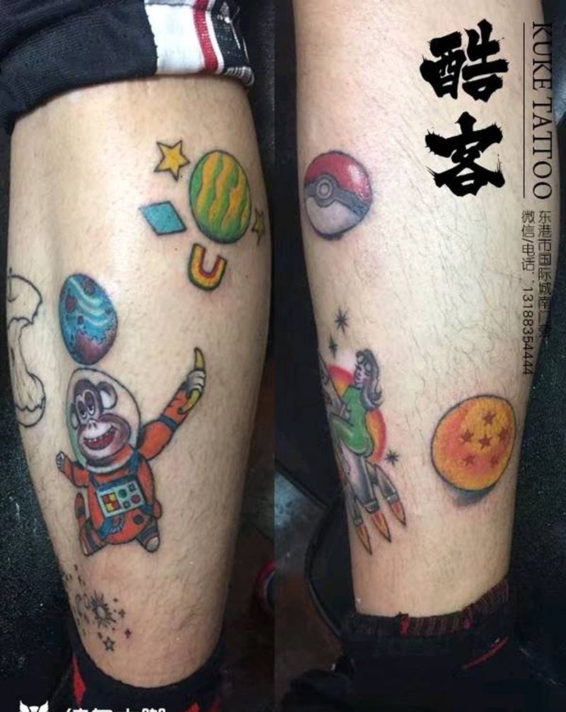 小腿卡通纹身图片
