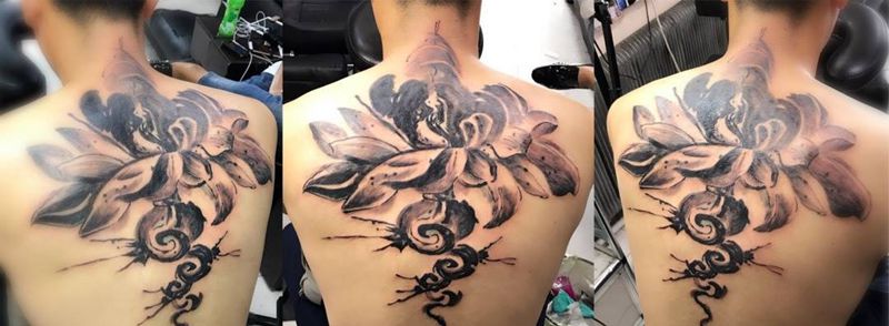 泼墨莲花纹身图片