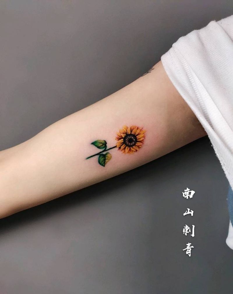 向阳花纹身图片_手臂手部水彩水墨纹身图案