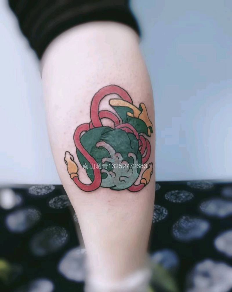 遮盖 乾坤袋纹身图片_腿部脚部老传统Old School纹身图案