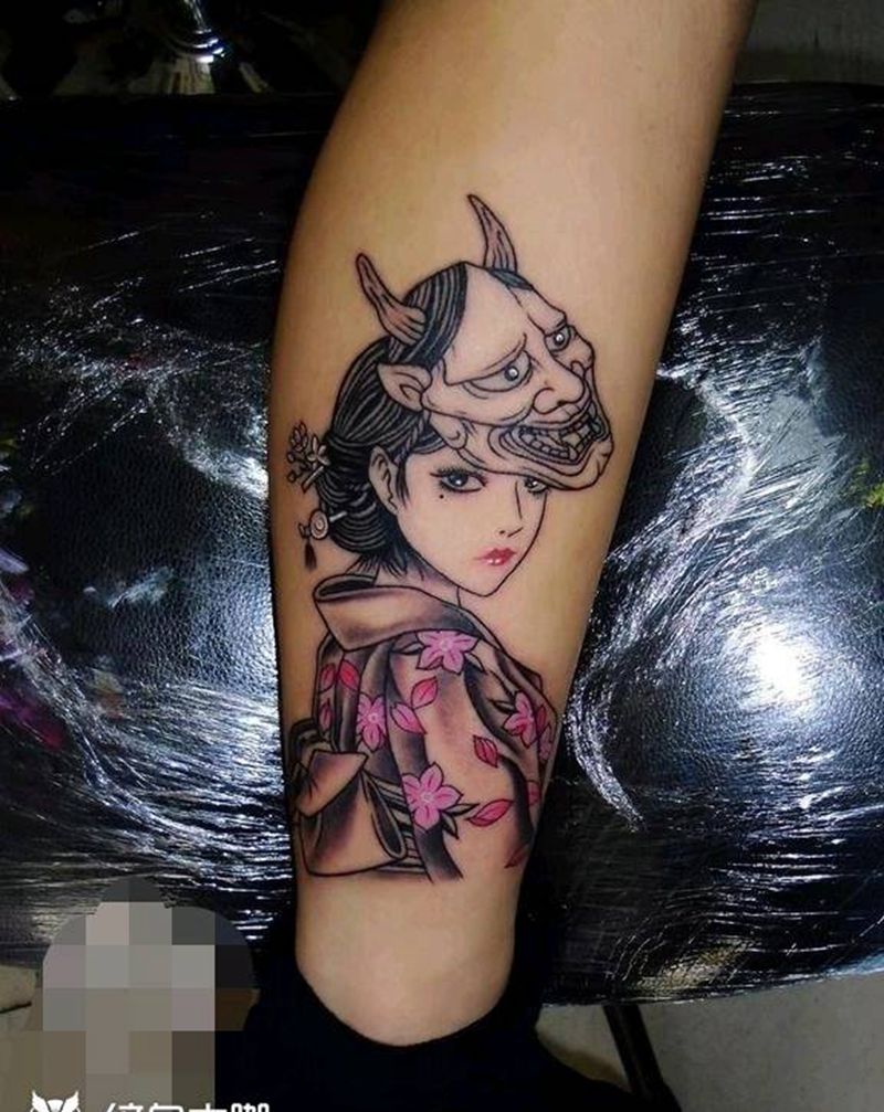 和风艺妓般若纹身图片_手臂腿部新传统鲅鱼圈女师悦染馆纹身图案