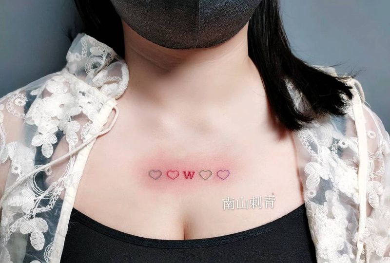 小心心纹身图片_胸部腹部几何图腾纹身图案