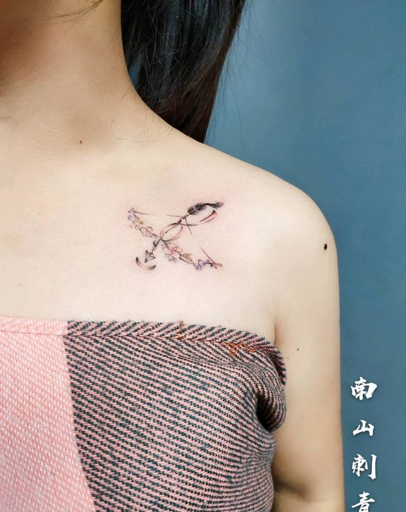 小清新纹身图片_颈部胸部水彩水墨小清新纹身图案