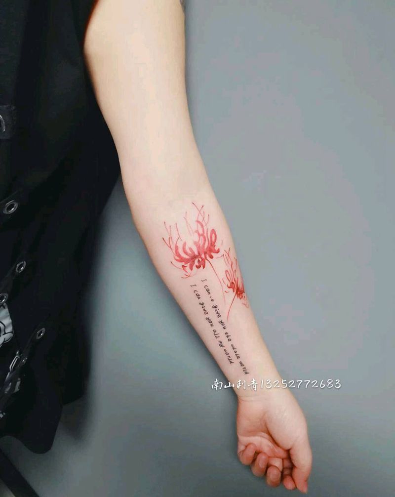 彼岸花纹身图片_手臂水彩老传统纹身图案