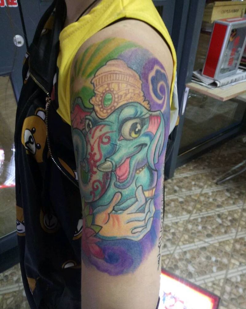 象神纹身图片_臀部写实鬼神成品纹身图案