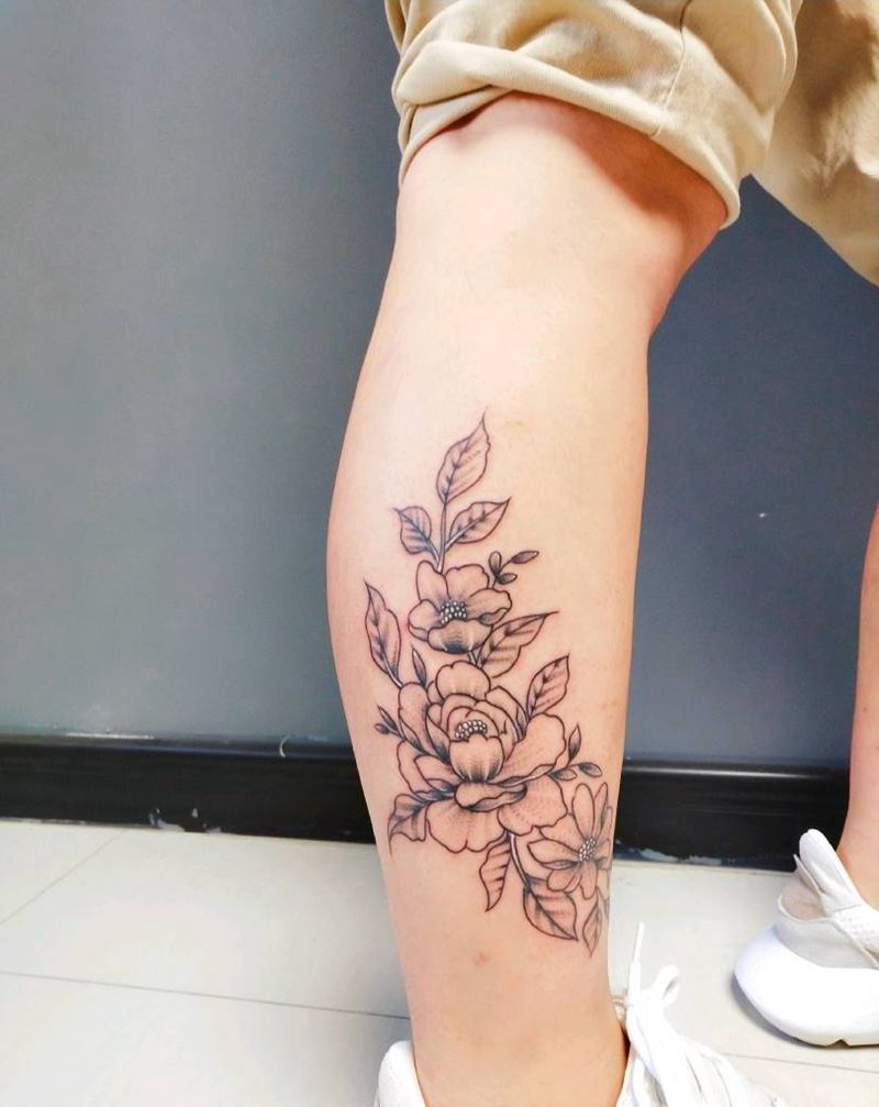 花纹身图片_腿部脚部点刺纹身图案