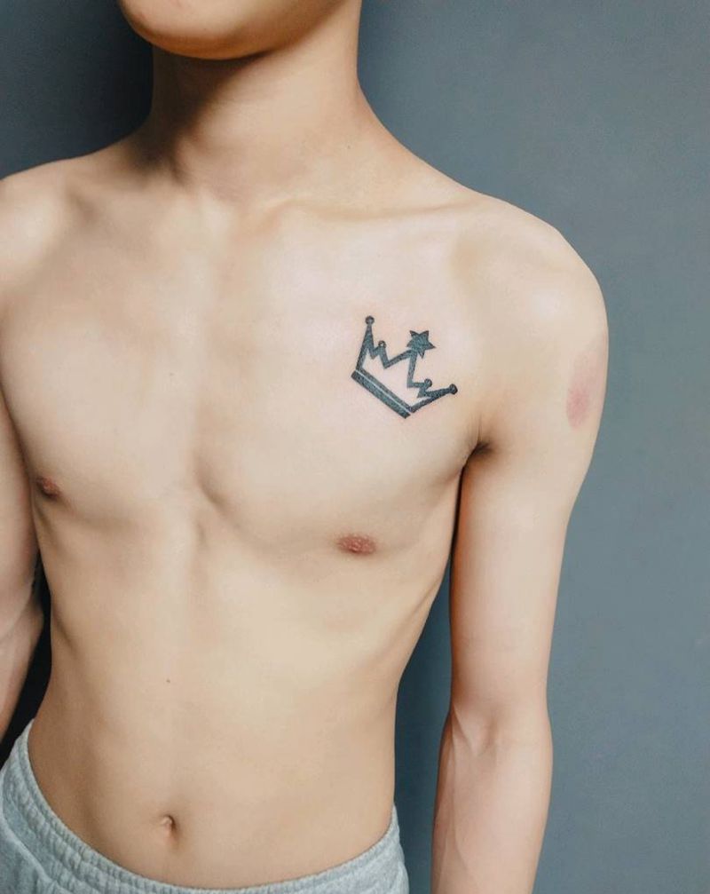 皇冠纹身图片_胸部肩部图腾几何纹身图案