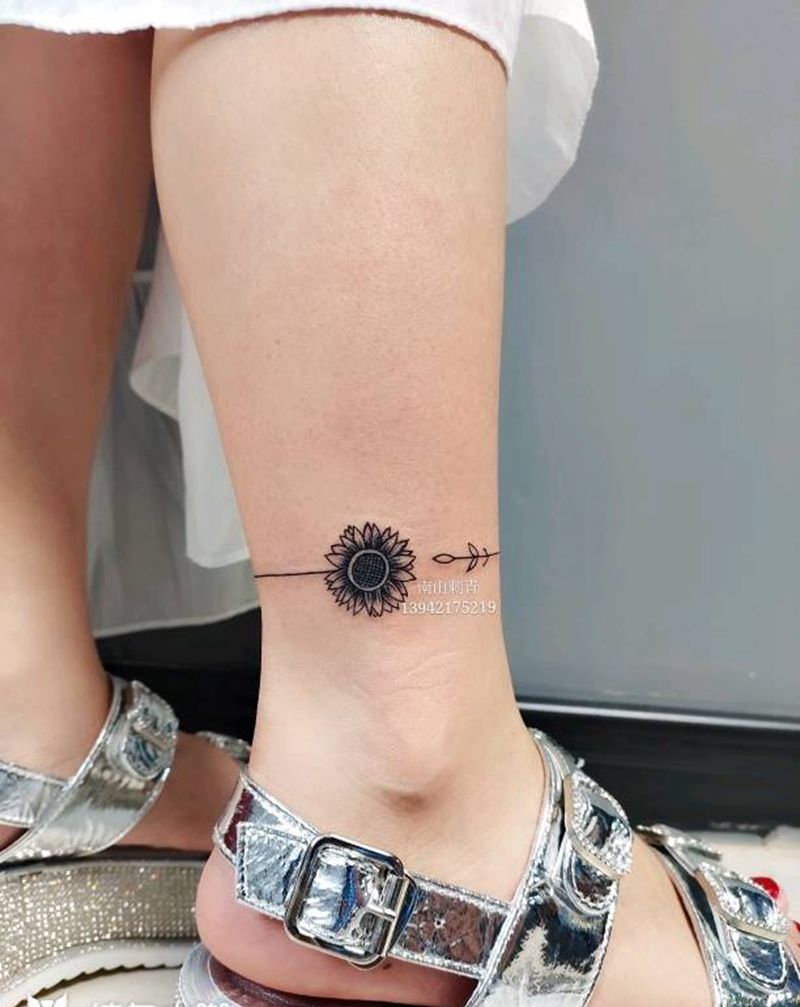 向阳花纹身图片_手臂脚部点刺几何纹身图案