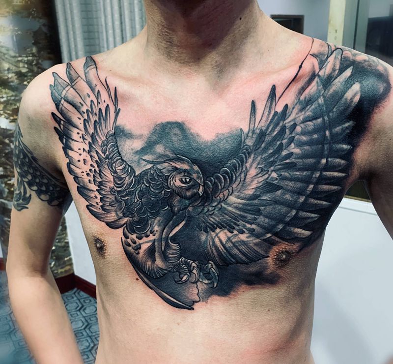 覆盖纹身图片_胸部欧美写实纹身图案