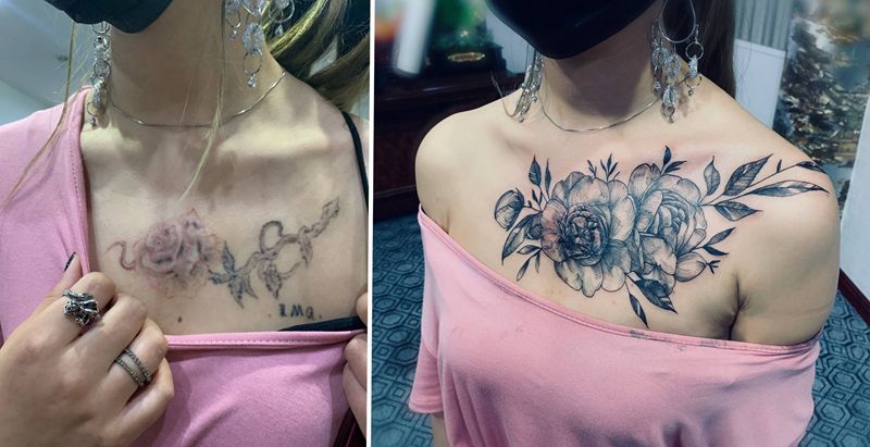 覆盖纹身图片_肩部点刺纹身图案