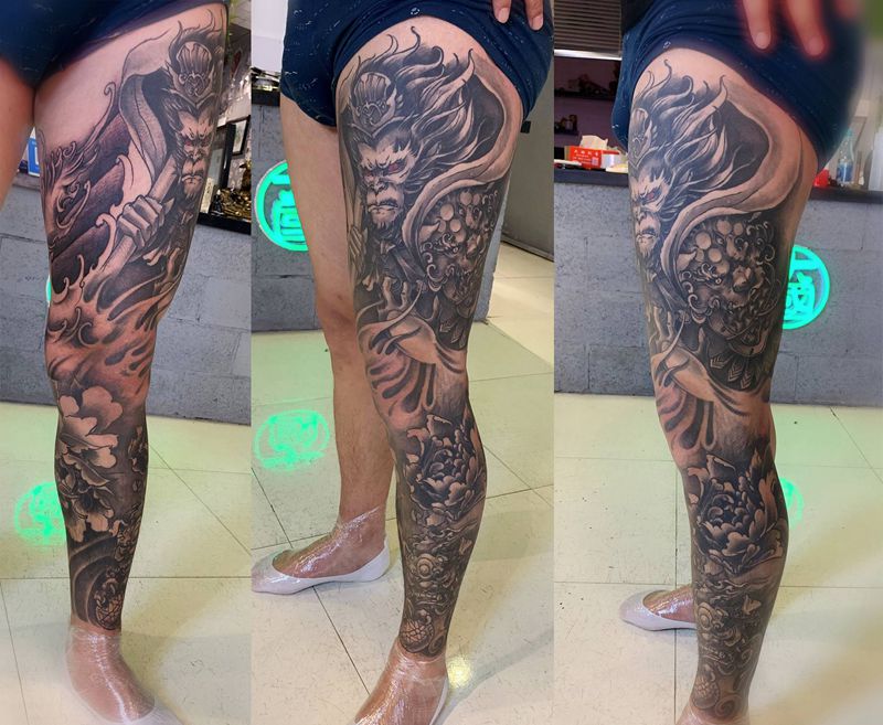 花腿纹身图片_腿部新传统纹身图案