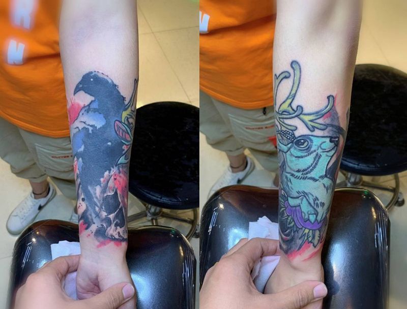 修改纹身图片_手臂水彩纹身图案