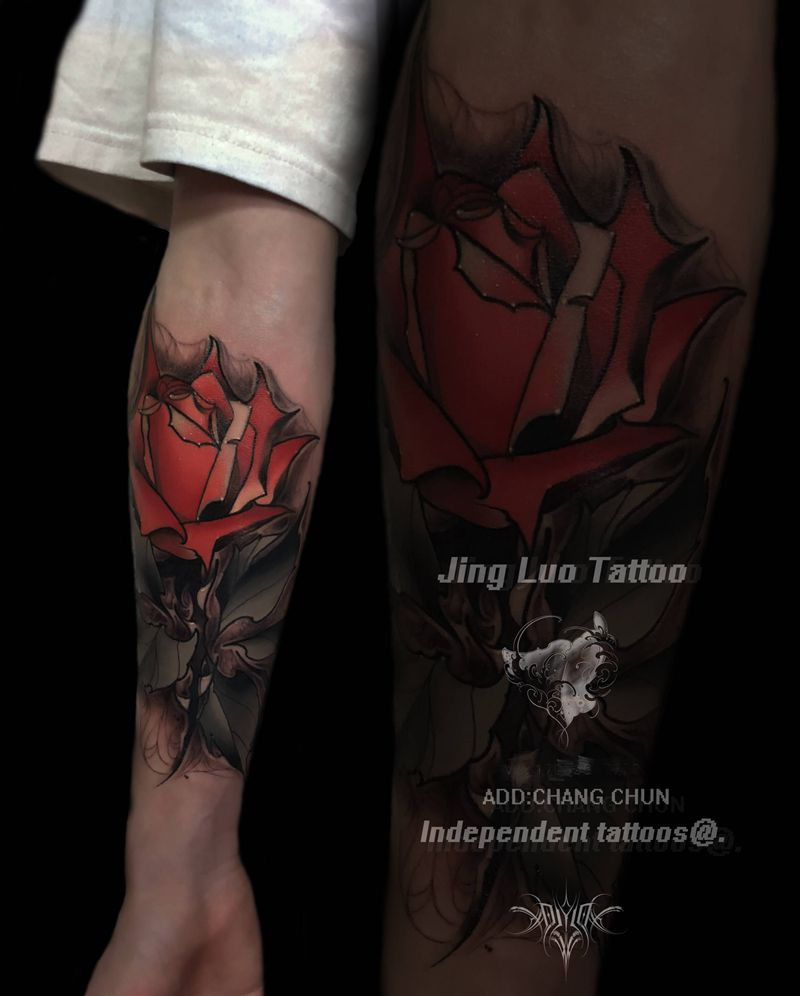 玫瑰花纹身图片_手臂New School纹身图案