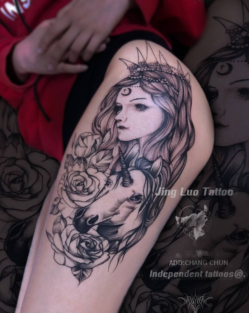 白雪公主纹身图片_腿部点刺纹身图案