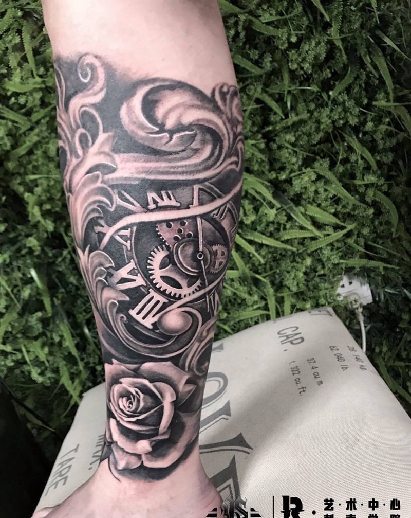 小腿写实作品纹身图片_腿部欧美写实纹身图案