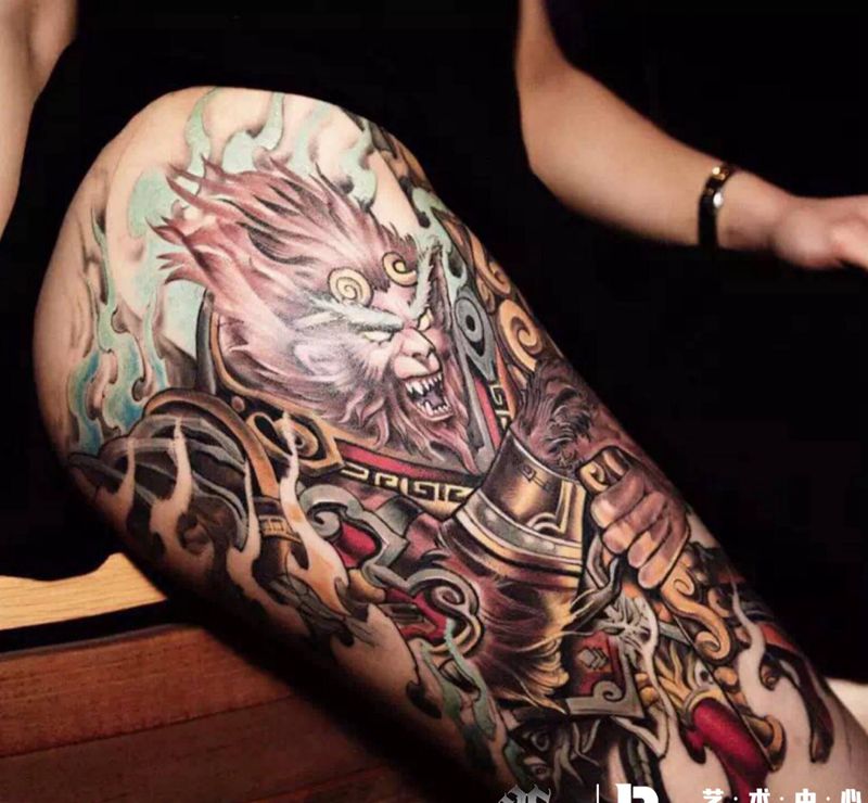 新传统纹身图片_腿部新传统纹身图案