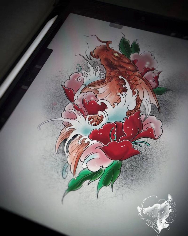 锦鲤手稿纹身图片