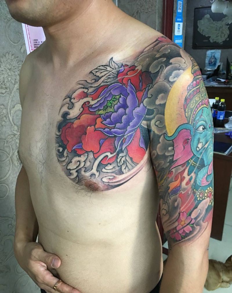 半甲象神纹身图片