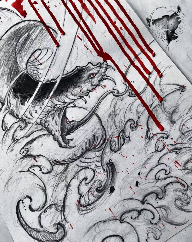 蟒蛇 手稿纹身图片