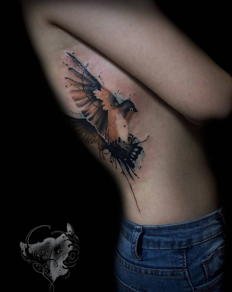 泼墨燕子纹身图片